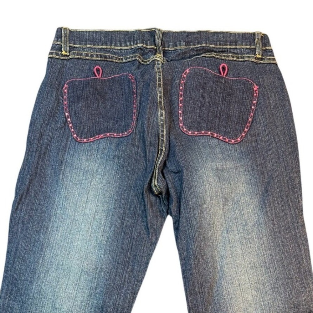 VTG Apple Bottoms Women Size 9/10 Flare Jeans Dark Wash Pink Embroidered NWOT